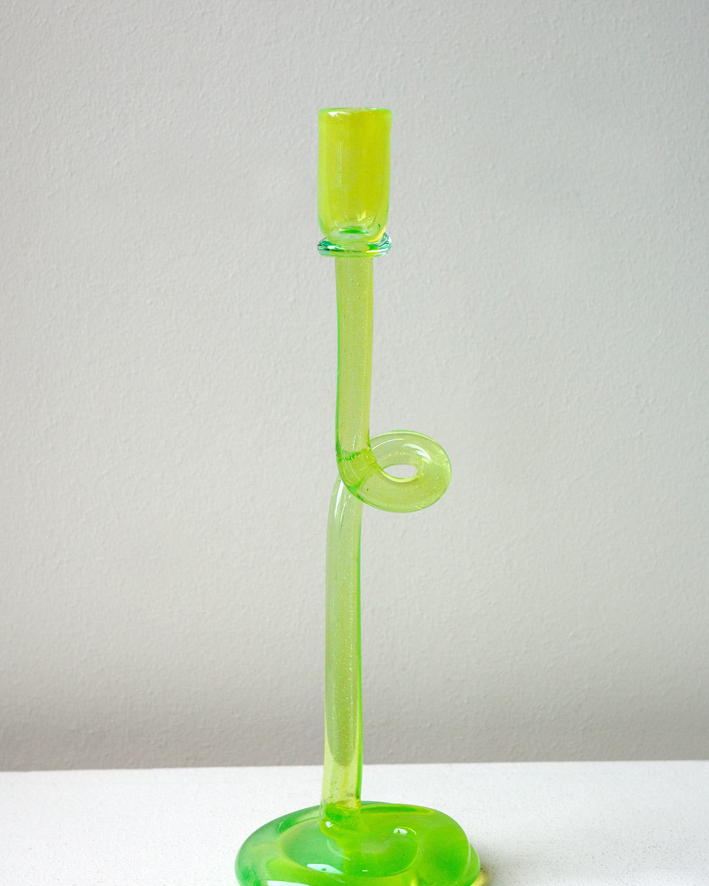 Thaw - Recycled Glass Candlestick in Acid Green
