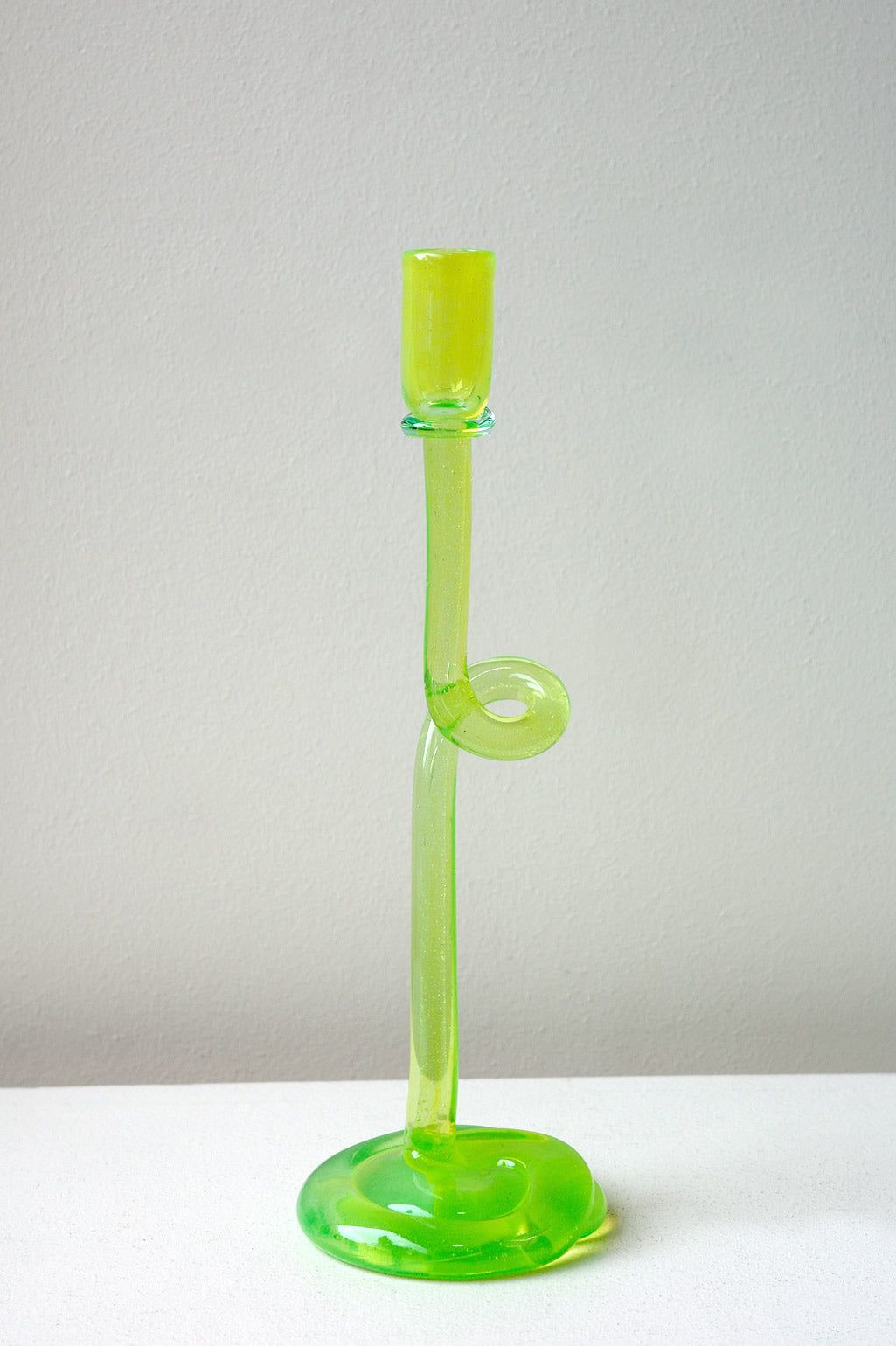 Thaw - Recycled Glass Candlestick in Acid Green