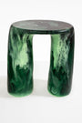 Dinosaur Designs Rock Tower Table in Moss — handcrafted marbled green resin side table with oval top and two chunky rounded legs..