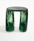 Dinosaur Designs Rock Tower Table in Moss — handcrafted marbled green resin side table with oval top and two chunky rounded legs..