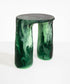 Dinosaur Designs Rock Tower Table in Moss — handcrafted marbled green resin side table with oval top and two chunky rounded legs..