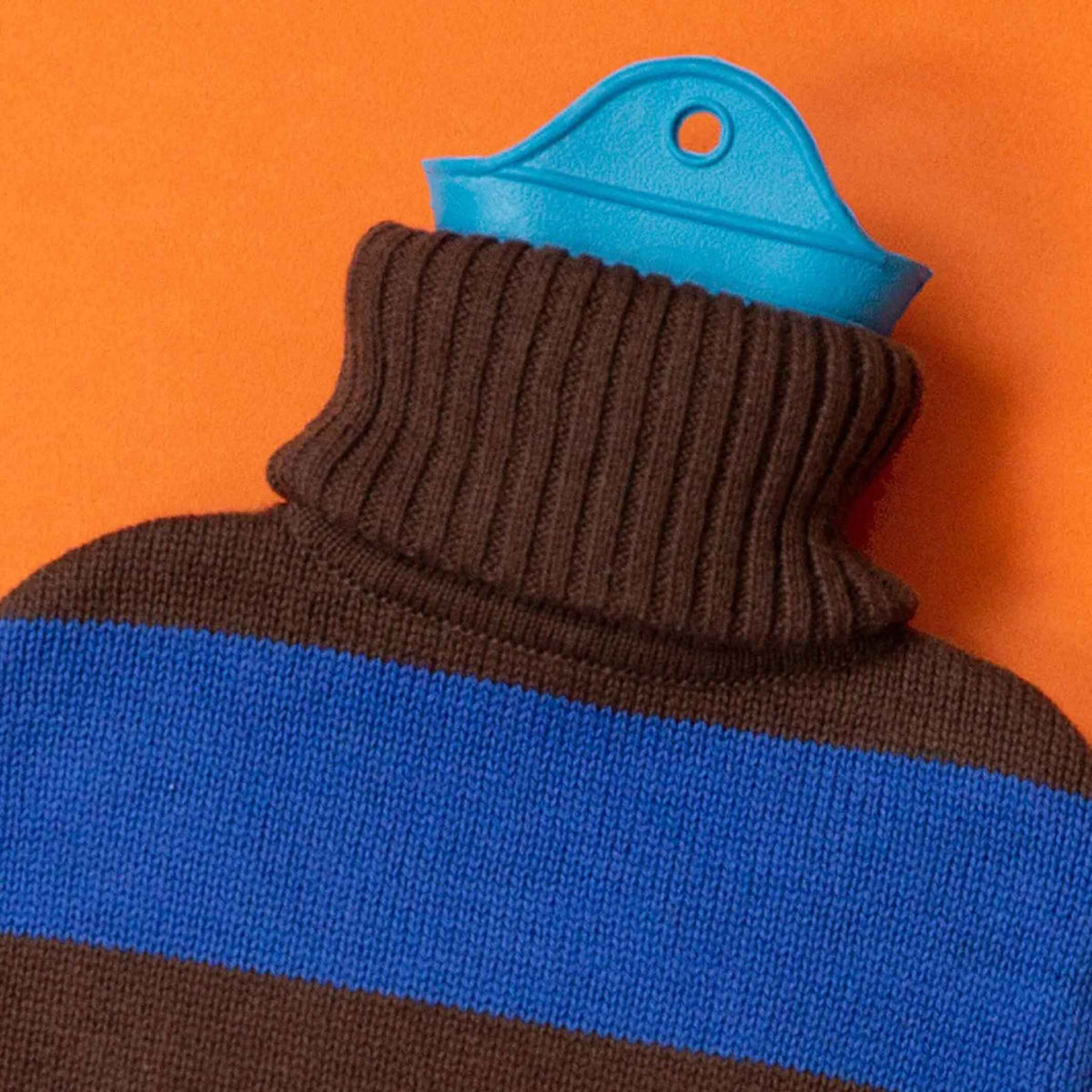 HOT WATER BOTTLE with Striped Roll Neck Jumper | Cobalt & Dark Brown | Suite702