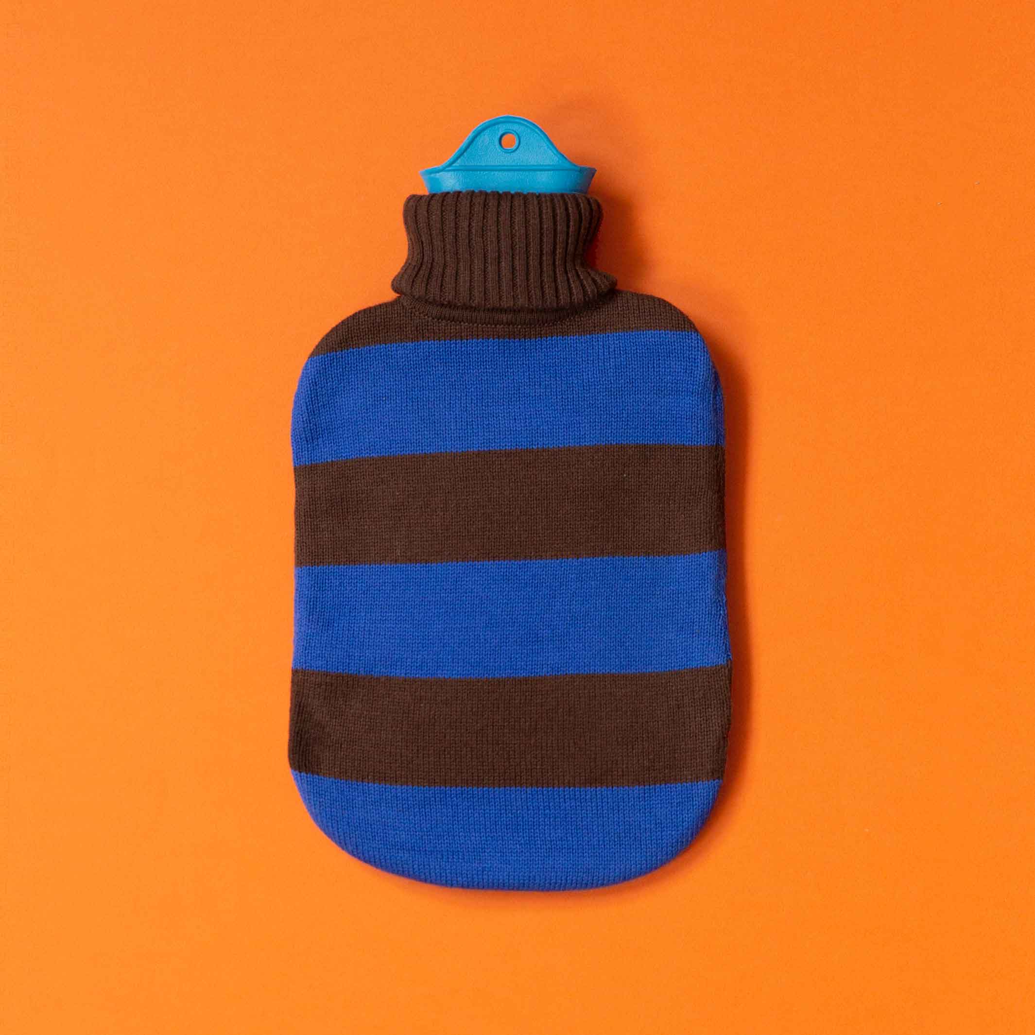 HOT WATER BOTTLE with Striped Roll Neck Jumper | Cobalt & Dark Brown | Suite702