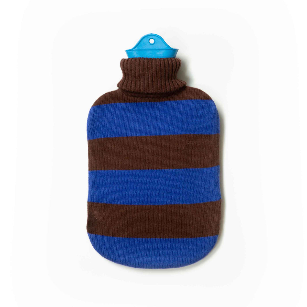HOT WATER BOTTLE with Striped Roll Neck Jumper | Cobalt & Dark Brown | Suite702