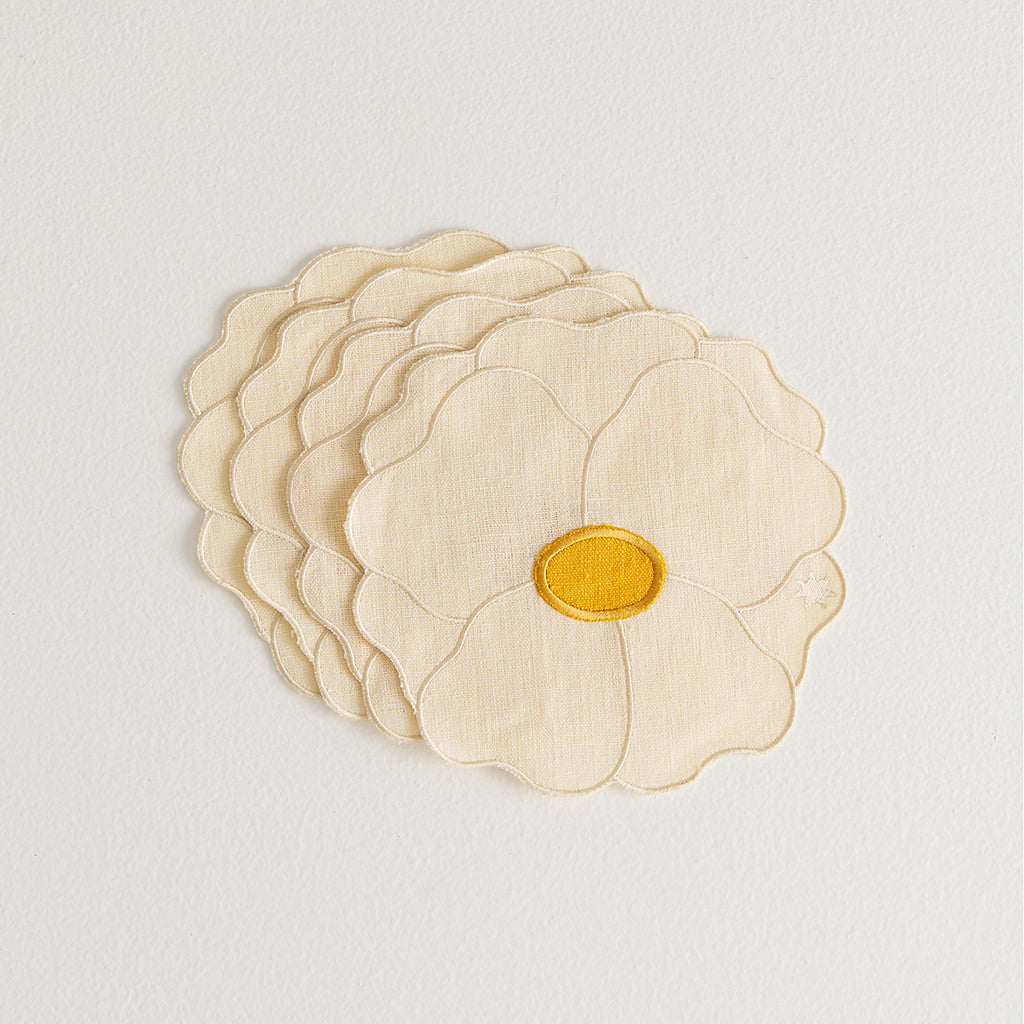 4 Wild Rose Napkins | Ivory & Yellow