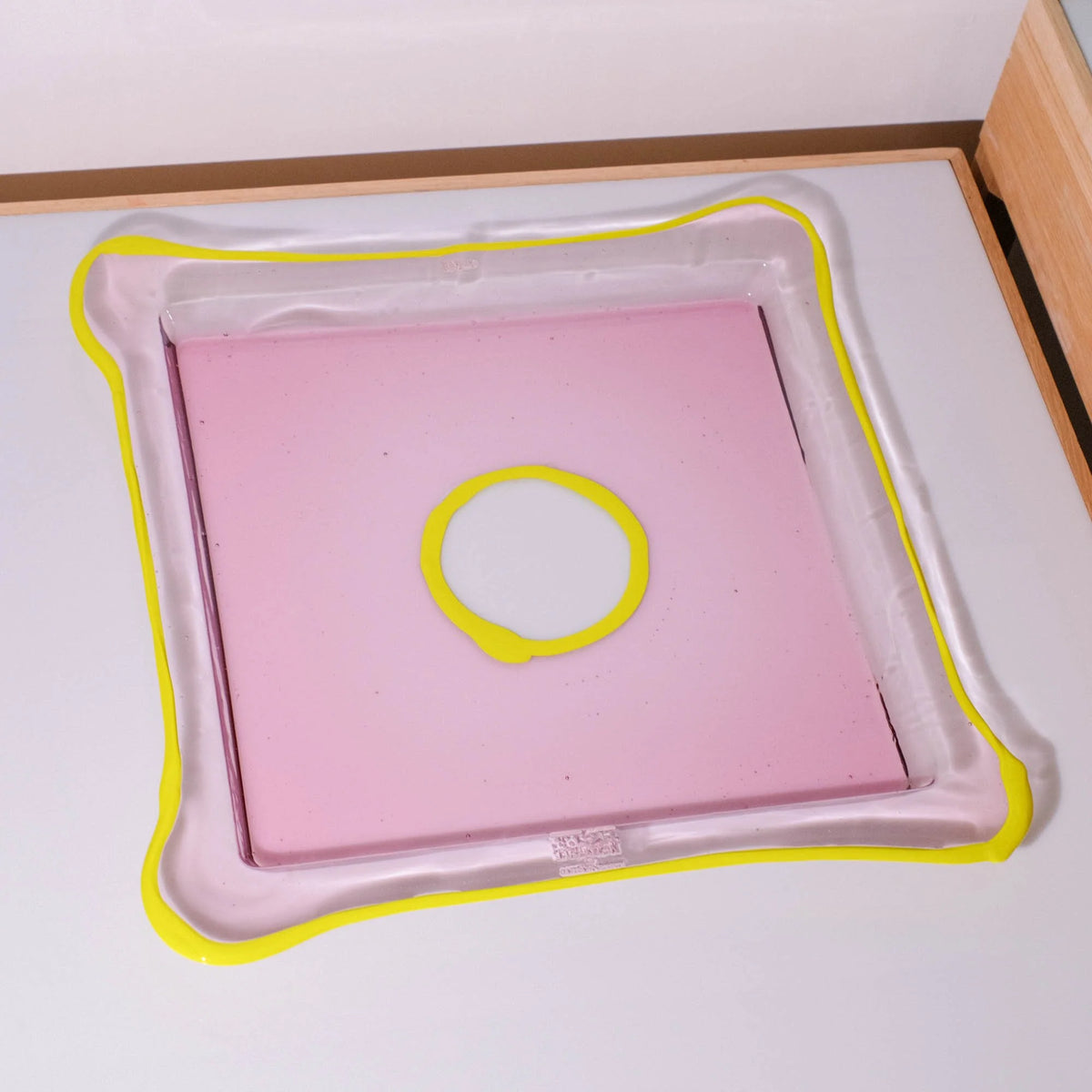 Try Tray Square - Clear Antique Pink, Fluo Yellow