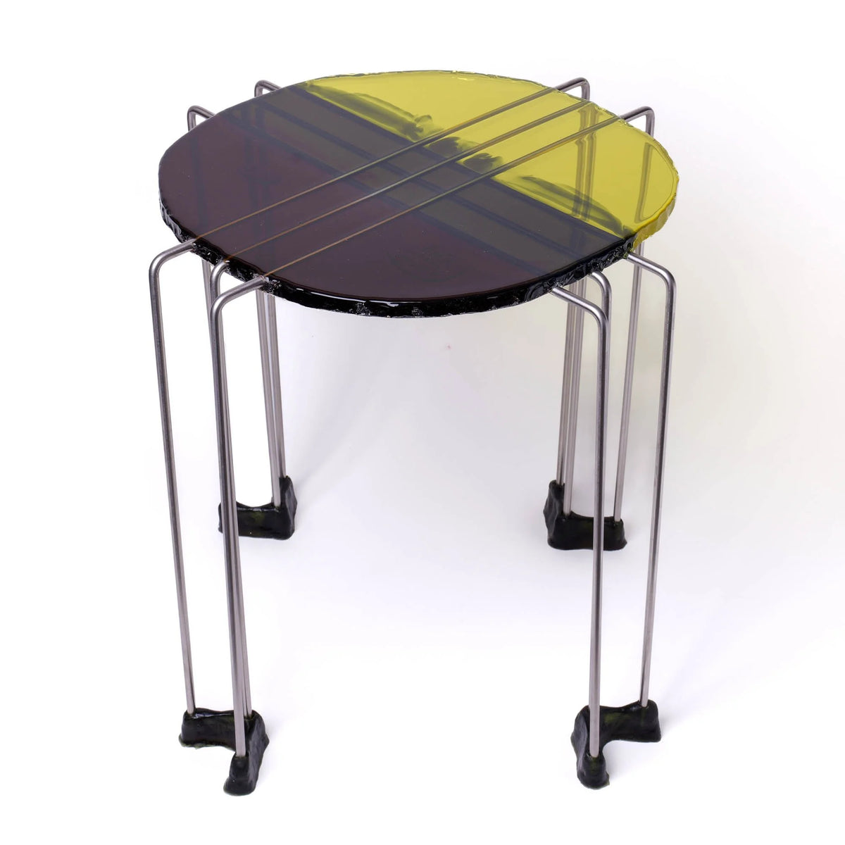 Triple Play Coffee Table - Clear Brown, Bottle Green, Yellow