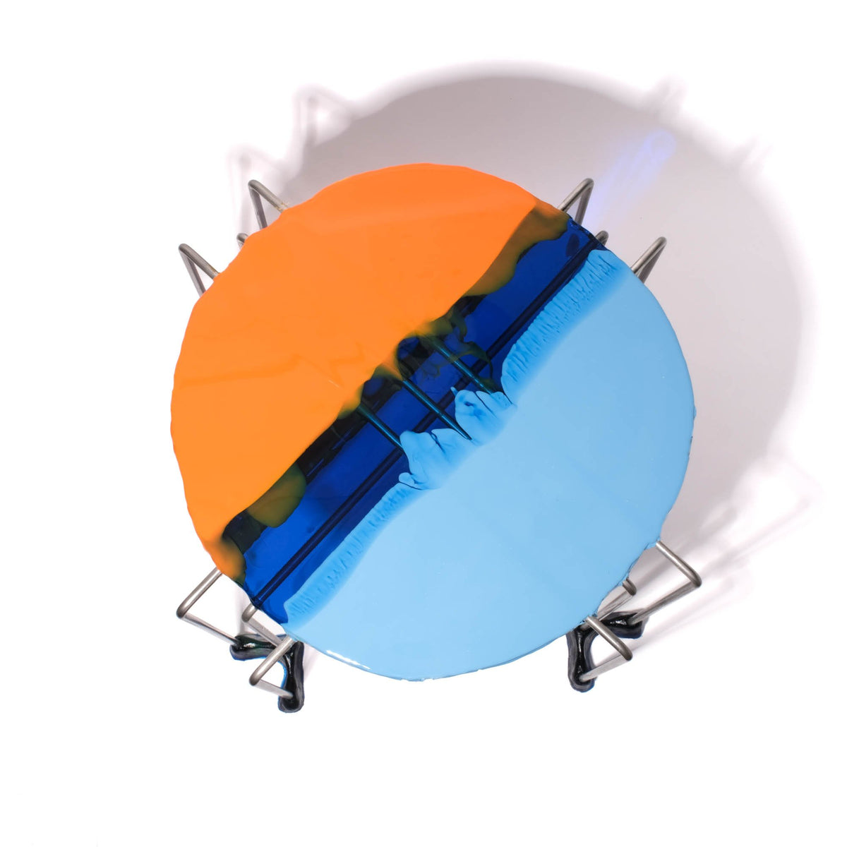 Triple Play Coffee Table - Matt Blue, Clear Blue, Matt Pumpkin