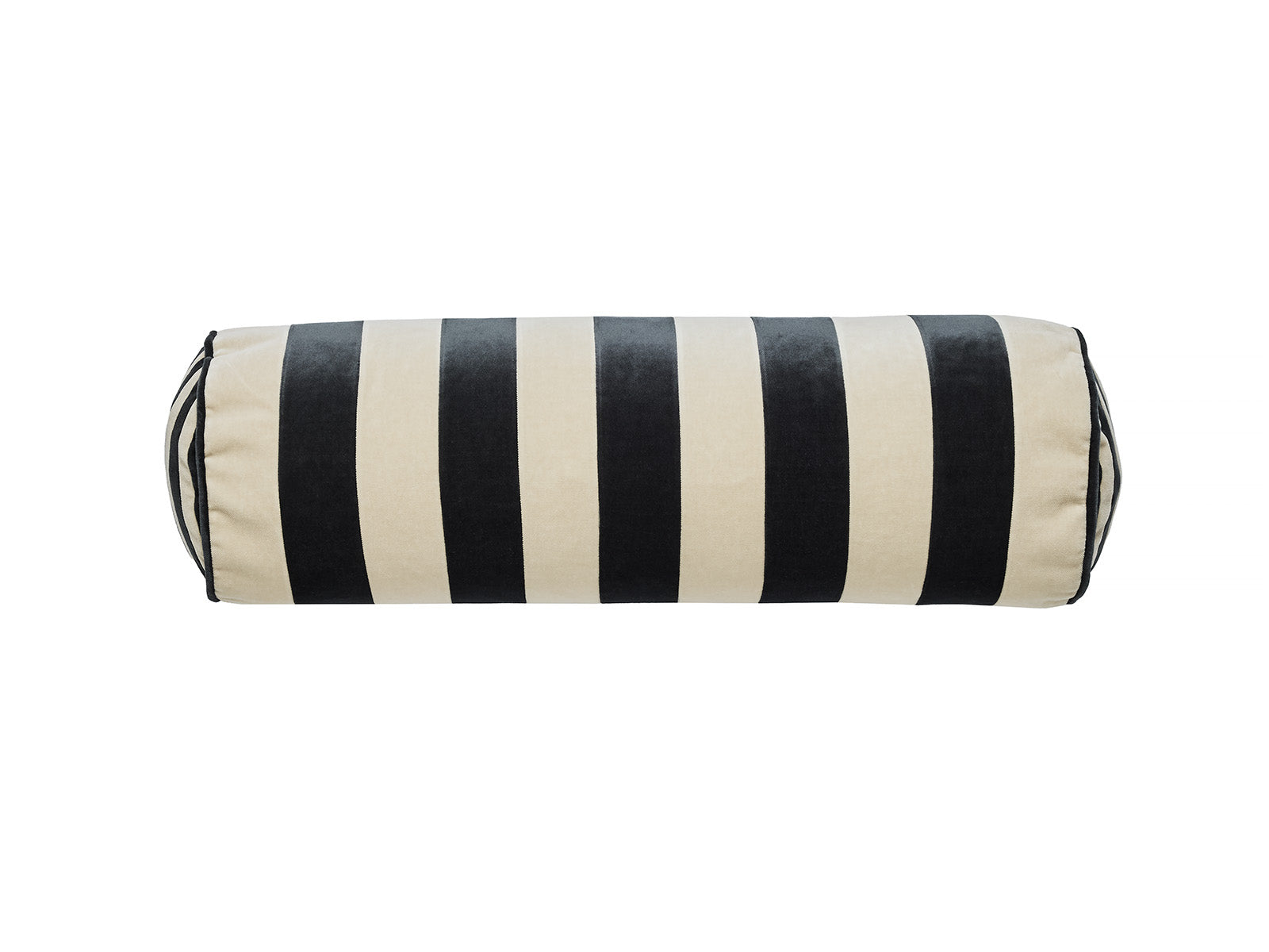 Bolster Stripe velvet cushion in Dark Grey/Dusty White by Christina Lundsteen